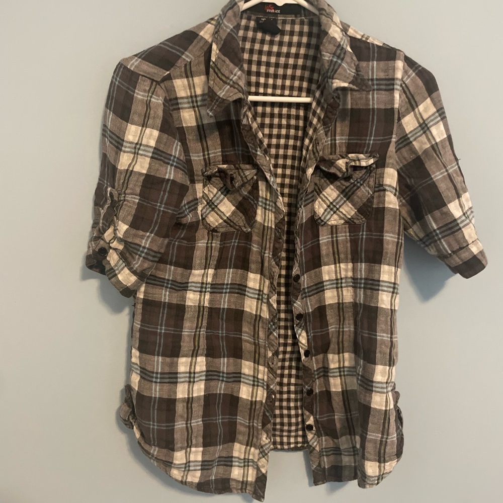 1955 Vintage Black and White Plaid Kids Button Down Shirt